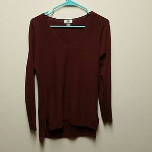 Burgundy High Low Sweater with Sleeve Design